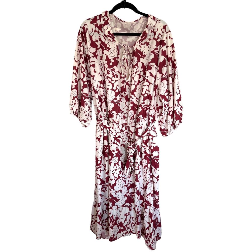 BloomChic Floral Midi Dress 6X 30 Ruffle Lantern Sleeve Pocket Tie - Picture 6 of 15